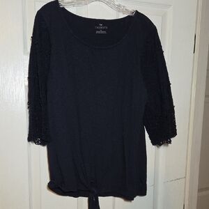 Talbots Dark Navy Blouse with Lace Detail